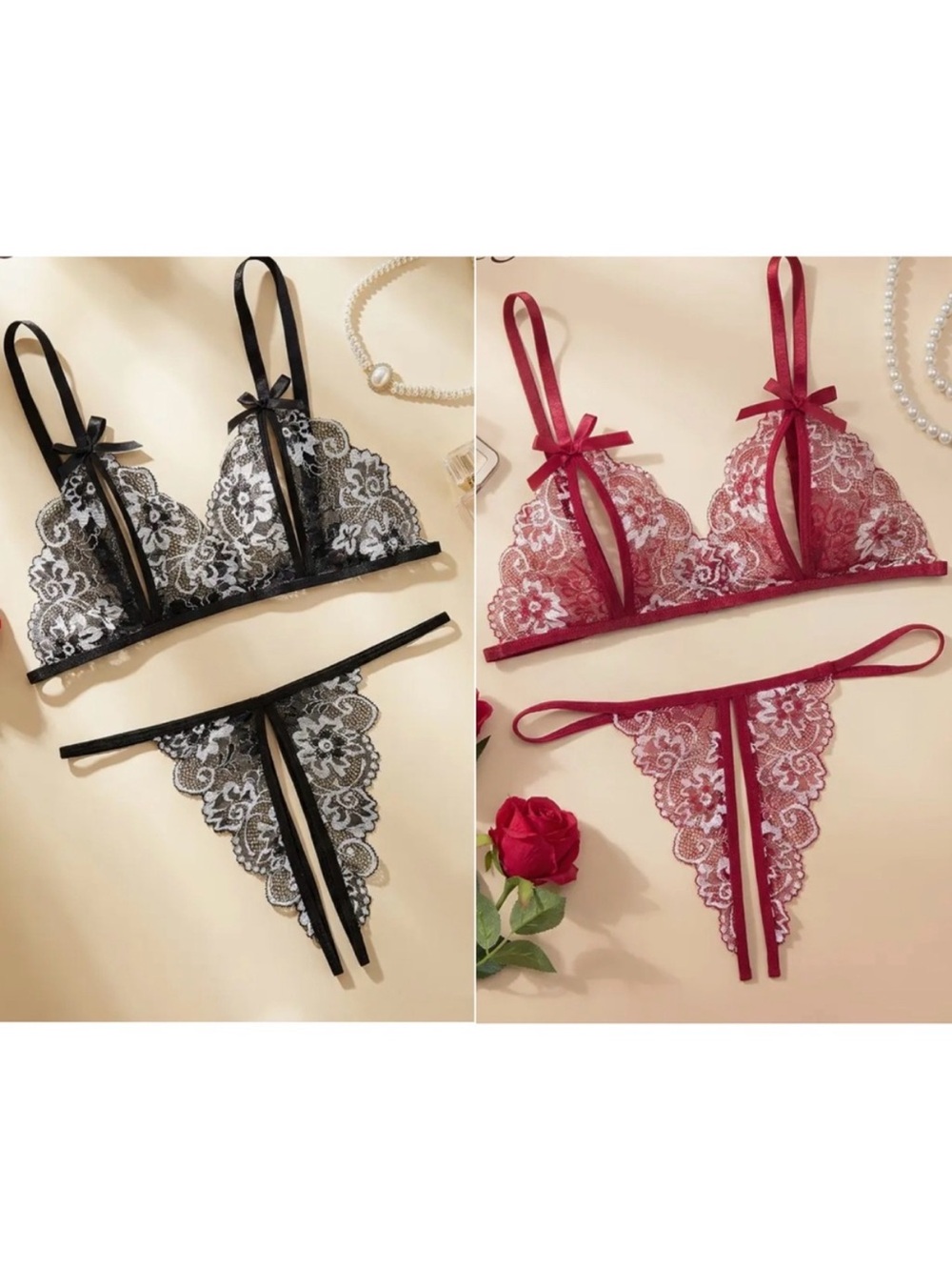 Size Large Lace Bralette & Crotchless Panty